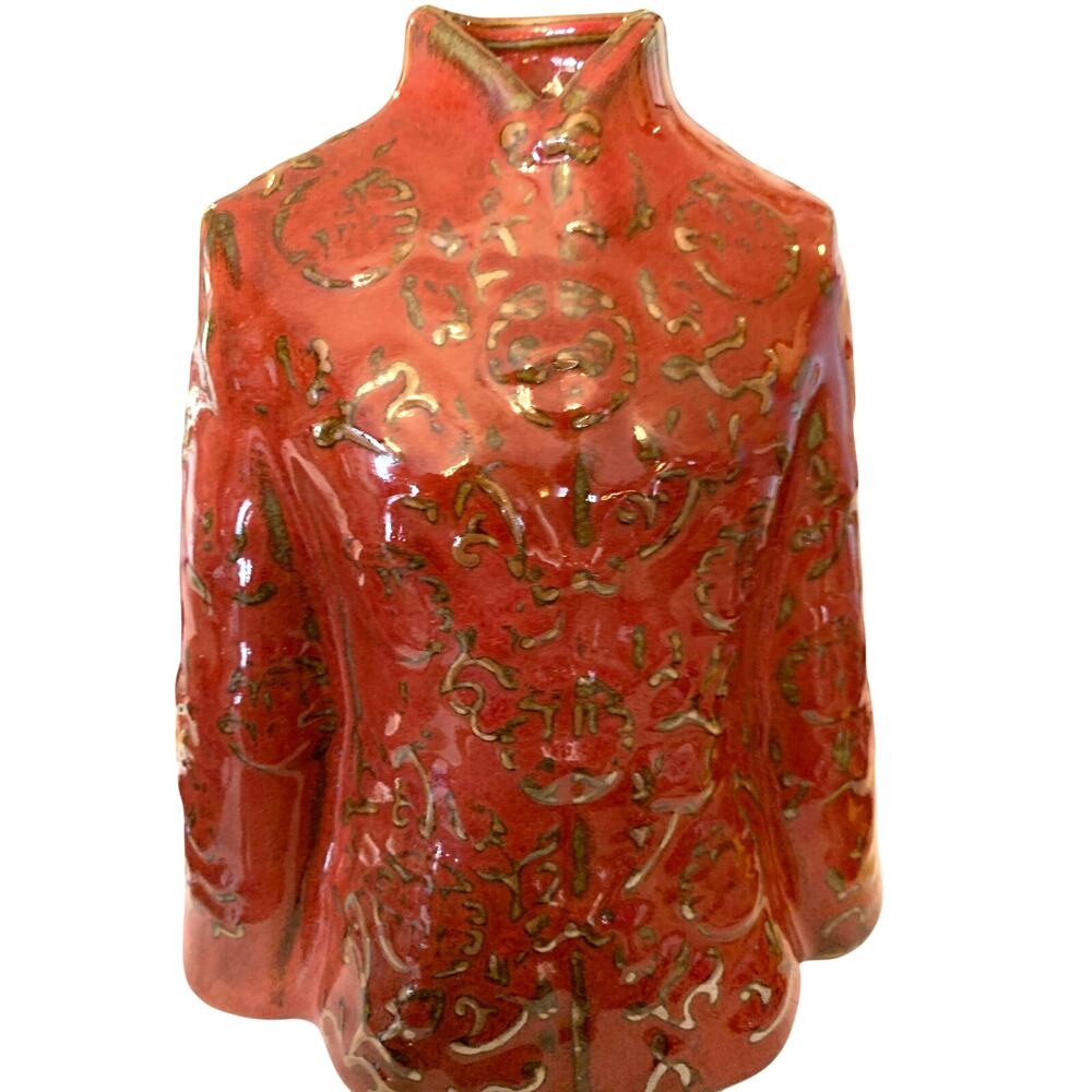 Vintage World Market Traditional Asian Jacket Shaped Ceramic Vase Red 8,5"